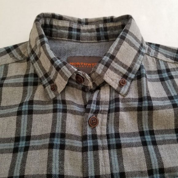 Northwest Territory Shirt Mens Medium Flannel Button-Up Gray Blue Black Plaid - Picture 9 of 10